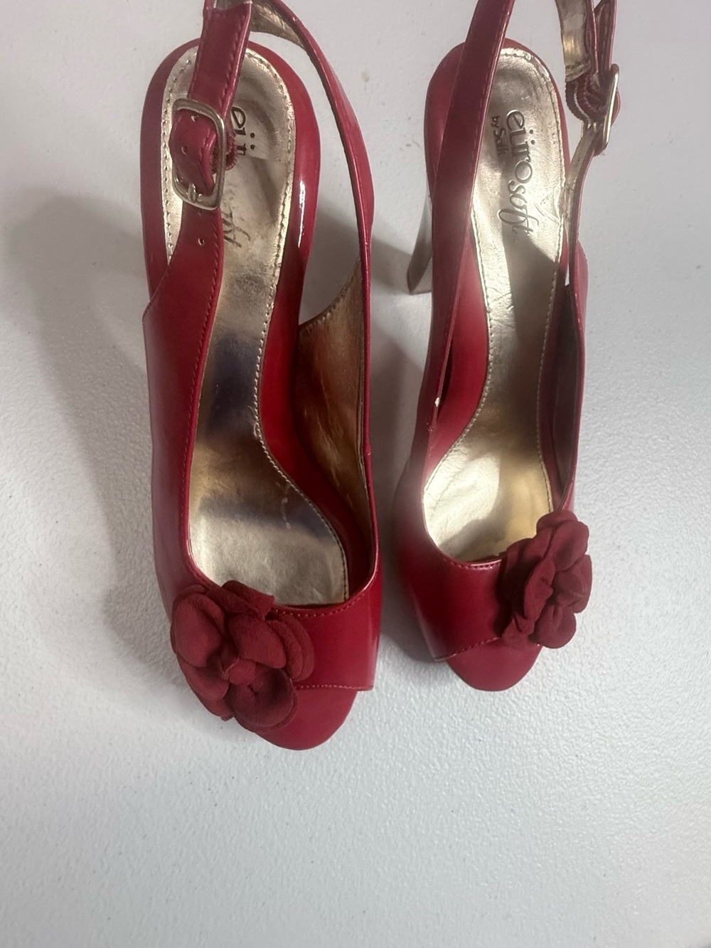 Quinn Red Slingback Heels with Floral Accent